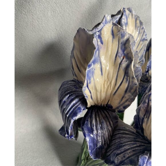 AVATAR Pottery Sculpted Ceramic Vase Majolica Garden Purple Iris Signed HandMade - Picture 13 of 14